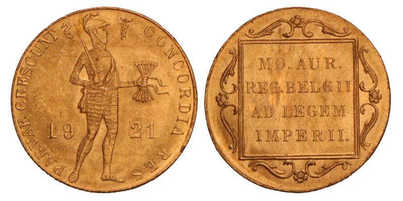 Gouden dukaat Wilhelmina 1921. FDC.