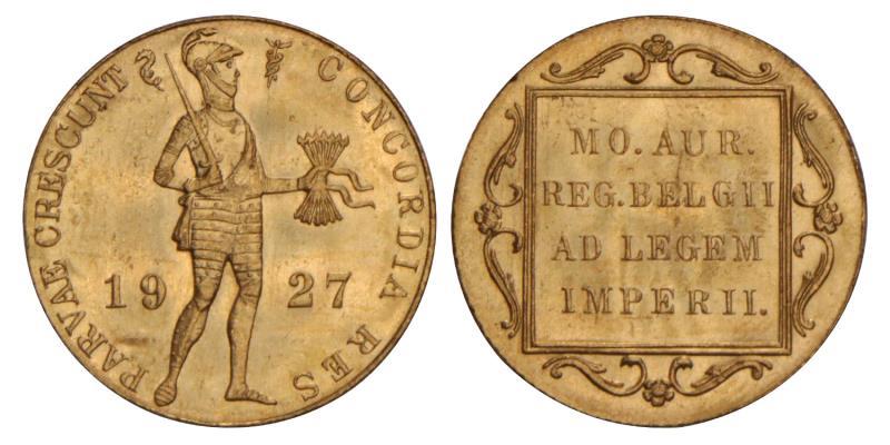 Gouden dukaat Wilhelmina 1927. FDC.