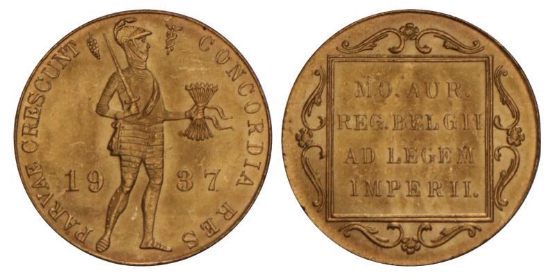 Gouden dukaat Wilhelmina 1937. FDC.