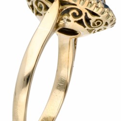 Geelgouden rozet ring, met een natuurlijke 6-puntige stersaffier en natuurlijke blauwe saffier - BWG 10 kt.