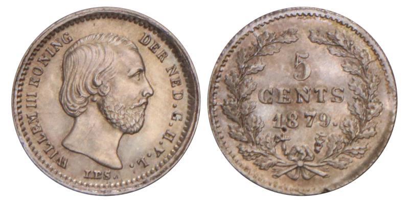 5 Cent Willem III 1879 dubbelslag.