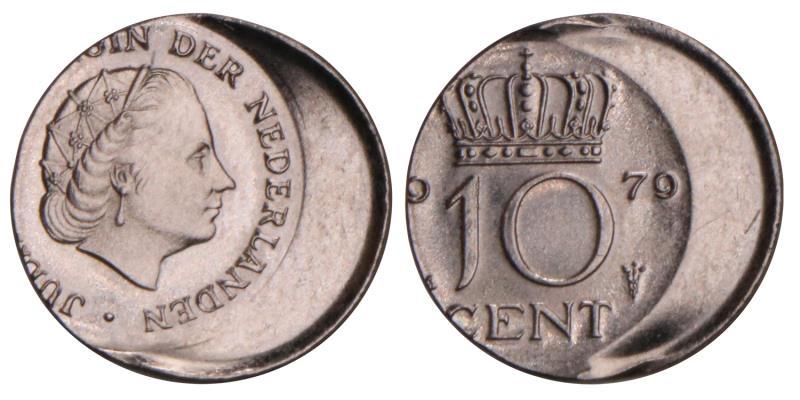 10 Cent Juliana 1979 excentrisch geslagen.