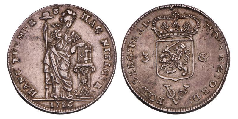 3 Gulden V.O.C. Utrecht 1786. Prachtig -.