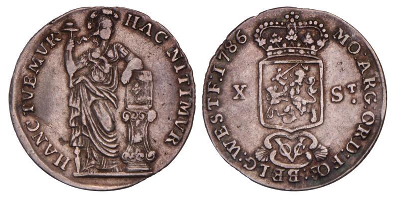 10 Stuivers V.O.C. West-Friesland 1786. Zeer Fraai.