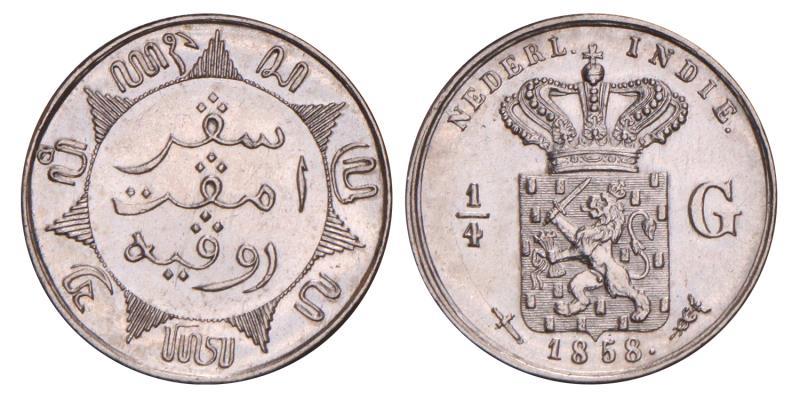 Nederlands-Indië. 25 Cent Willem III 1858. Zeer Fraai +.