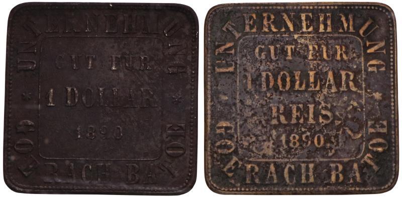 Nederlands-Indië. Lot (2) Plantage geld Goerachbatoe, gut fur 1 Dollar 1890. F/ZF.