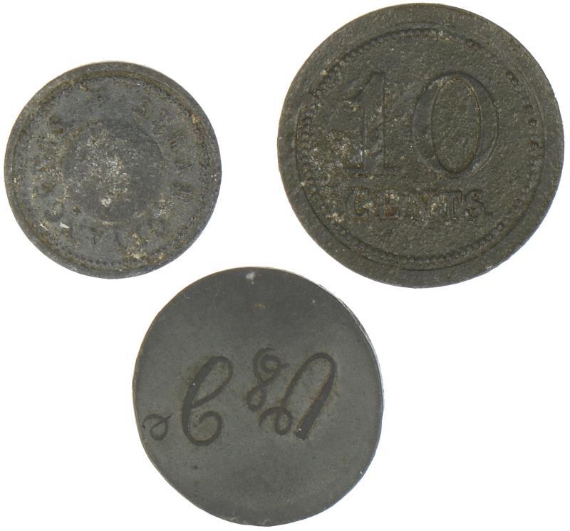 Lot (3) gevangenis geld o.a. halve cent en 10 cent. Fraai.