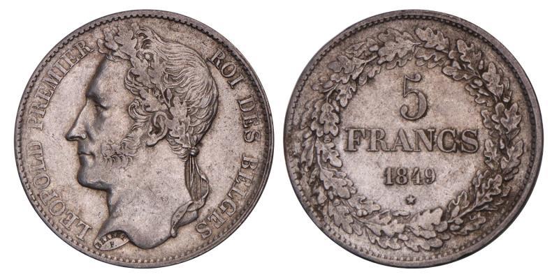 Belgium. Leopold. 5 Francs. 1849.