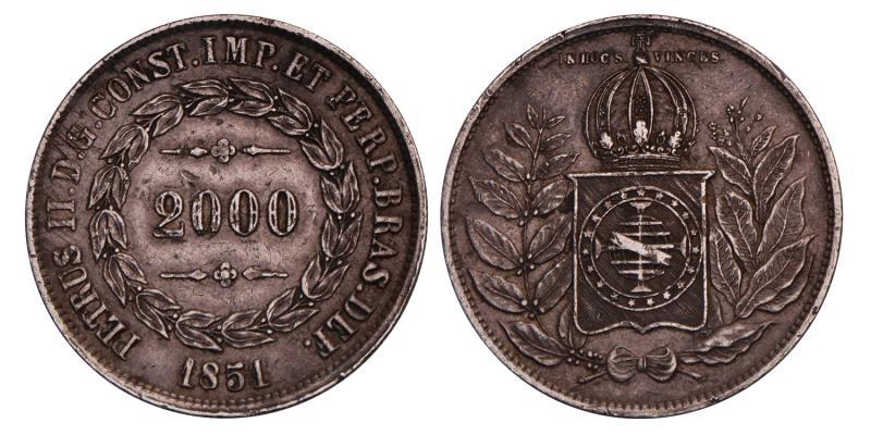 Brazil. 2000 Reis. 1851.