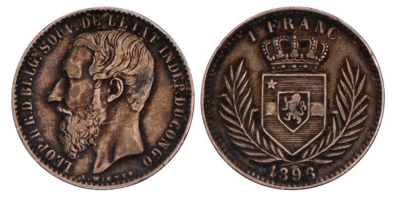 Congo free state. Leopold II. 1 Franc. 1896.