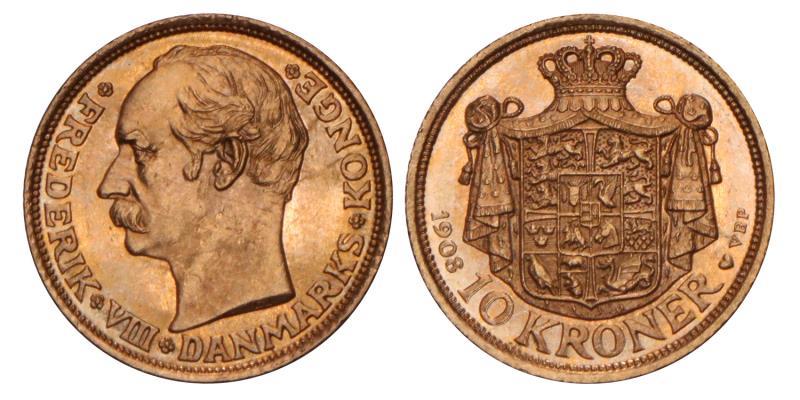 Denmark. Frederik VIII. 10 Kroner. 1908.