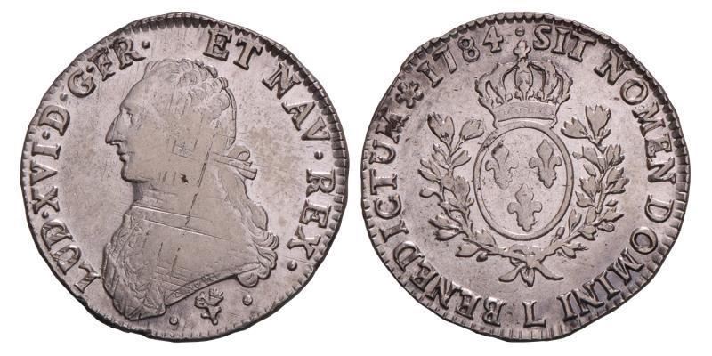 France. Louis XVI. Ecu aux lauriers 1784 L. Adjustment marks as usualy.