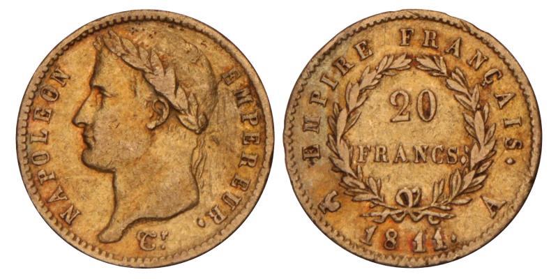 France. Napoleon. 20 Francs. 1811 A.