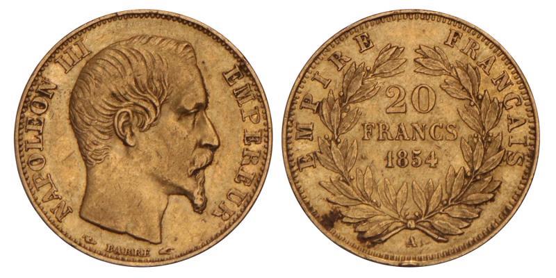 France. Napoleon III. 20 Francs. 1854 A.