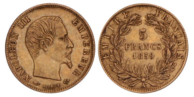 France. Napoleon III. 5 Francs. 1859 A.