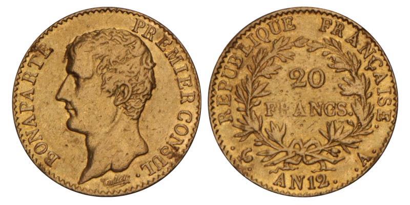 France. Napoleon. 20 Francs. AN 12 A.