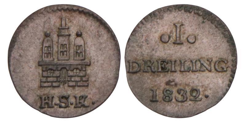 Germany. Hamburg. Dreiling 1832 H.S.K.
