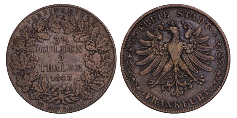 Germany. Frankfurt. 2 Thaller. 1843.