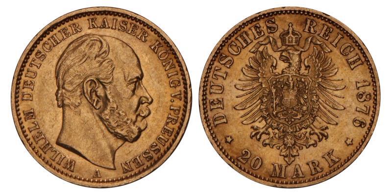 Germany. Prussia. Wilhelm. 20 Mark. 1876 A.