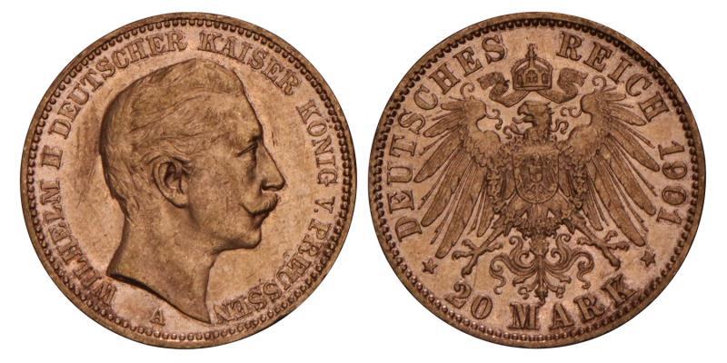 Germany. Prussia. Wilhelm II. 20 Mark. 1901 A.