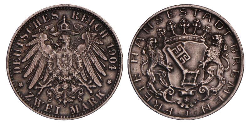 Germany. Bremen. 2 Reichsmark. 1904 J.