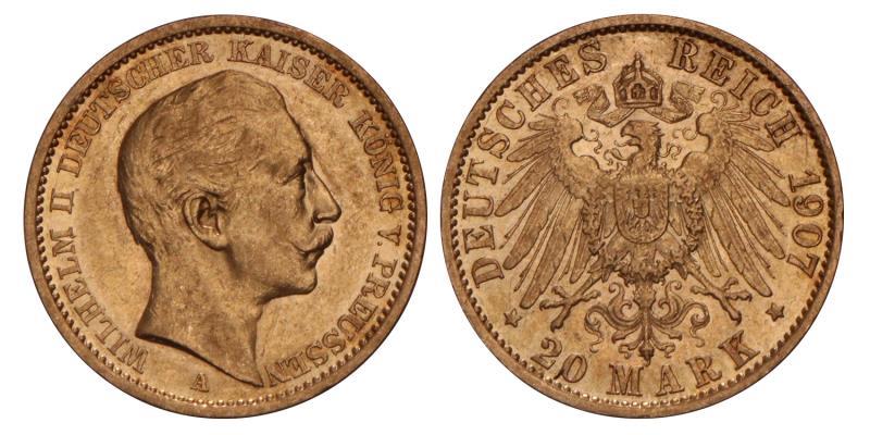 Germany. Prussia. Wilhelm II. 20 Mark. 1907 A.