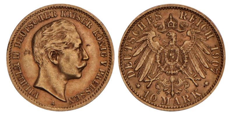 Germany. Prussia. Wilhelm II. 10 Mark. 1907 A.