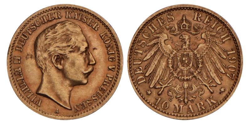 Germany. Prussia. Wilhelm II. 10 Mark. 1907 A.