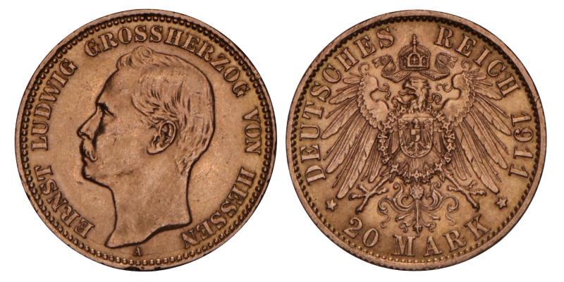 Germany. Hessen. Ernst Ludwig. 20 Mark. 1911 A.