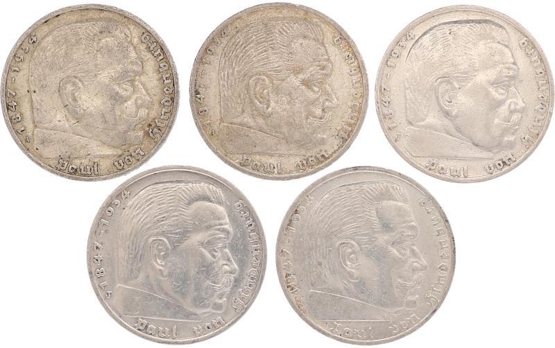 Germany. Lot (5) 5 Reichsmark. 1936-1938.