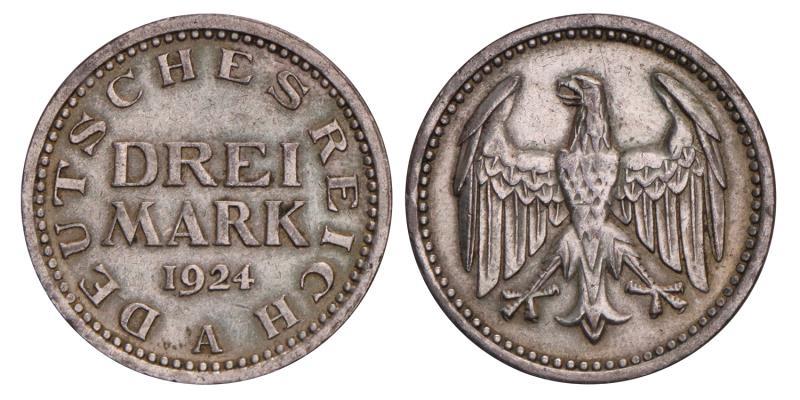 Weimar Republic. 3 Mark. 1924 A.