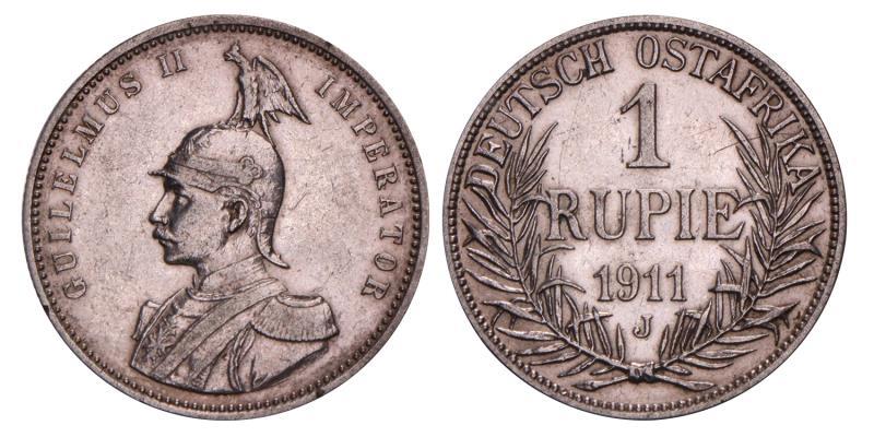 Germany East Africa. Willem II. 1 Rupee. 1911 J.
