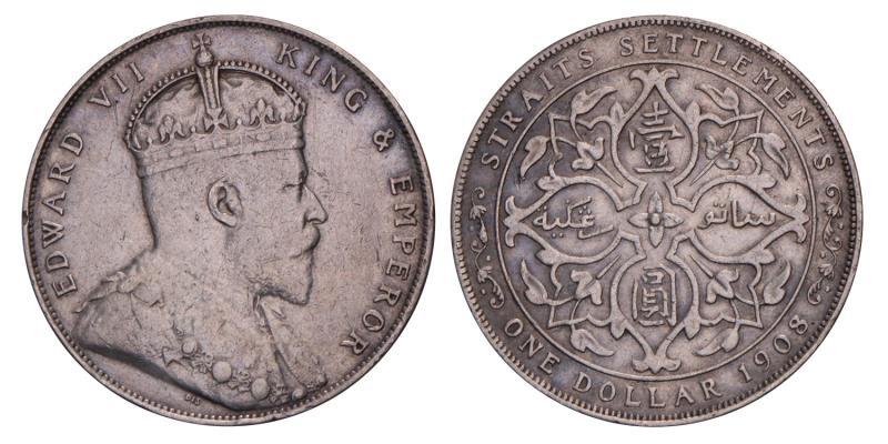 Straits Settlements. Edward VII. 1 Dollar. 1908.