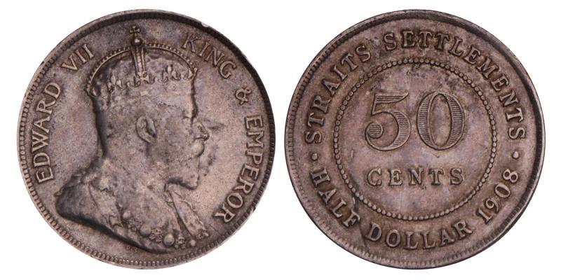 Straits Settlements. Edward VII. 50 Cents. 1908.