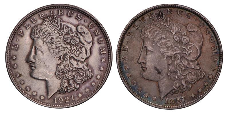 USA. Lot (2) Dollar. 1887, 1921.