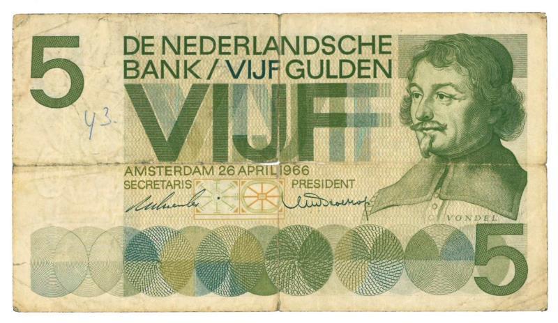 Nederland. 5 gulden. Bankbiljet. Type 1966. Vondel I - Zeer Fraai.