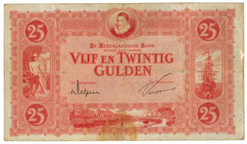Nederland. 25 gulden. Bankbiljet. Type 1921. Willem van Oranje I - Zeer Fraai.