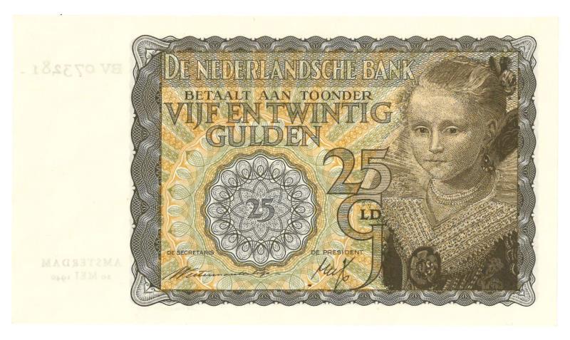 Nederland. 25 gulden. Bankbiljet. Type 1940. Prinsesje - Nagenoeg UNC.