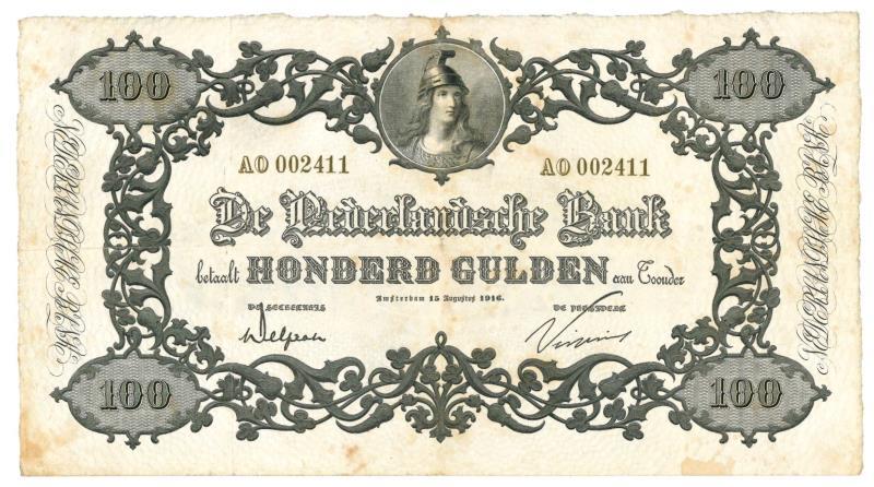 Nederland. 100 gulden. Bankbiljet. Type 1860. Reliëfrand - Zeer Fraai +.