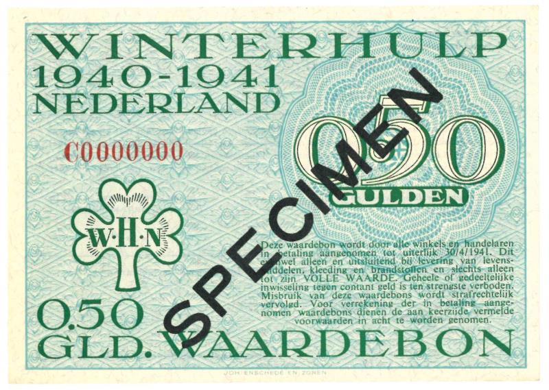 Nederland. ½ gulden. Waardebon. Type 1940-1941. Winterhulp - UNC.