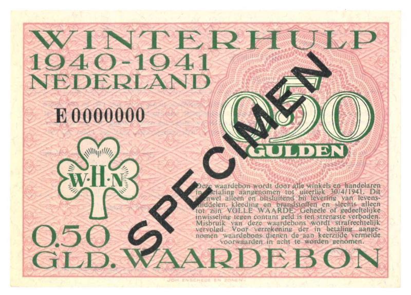 Nederland. ½ gulden. Waardebon. Type 1940-1941. Winterhulp - UNC.