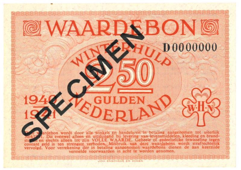 Nederland. 2½ gulden. Waardebon. Type 1940-1941. Winterhulp - UNC.