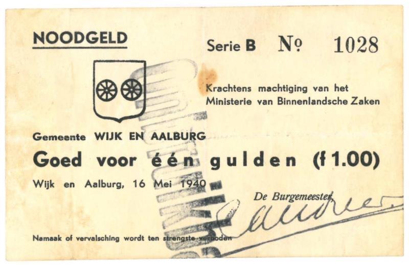 Nederland. 1 gulden. Noodgeld. Type 1940. Wijk en Aalburg - Zeer Fraai +.