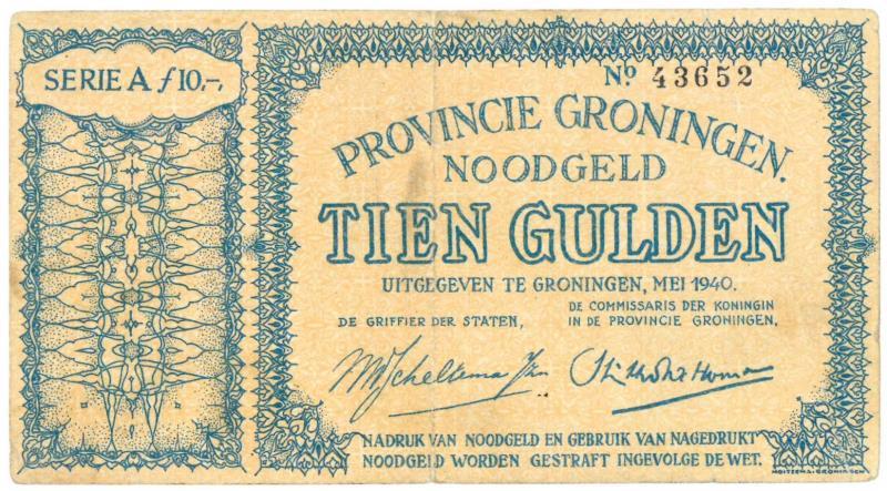 Nederland. 10 gulden. Noodgeld. Type 1940. Groningen - Zeer Fraai +.