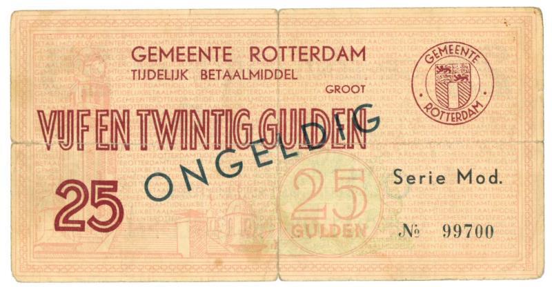 Nederland. 25 gulden. Noodgeld. Type 1940. Rotterdam - Fraai +.