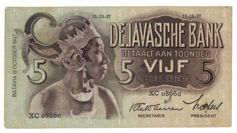 Netherlands - Indies. 5 gulden. Banknote. Type 1933. Javanese dancers - Very Fine.