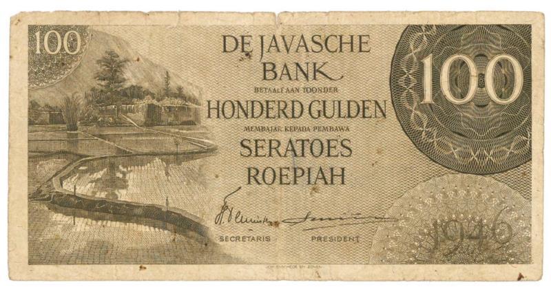 Netherlands - Indies. 100 gulden. Banknote. Type 1946. - Fine +.