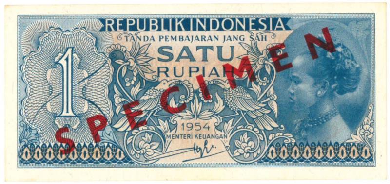 Indonesia. 1 Rupiah. Specimen. Type 1954. - UNC.