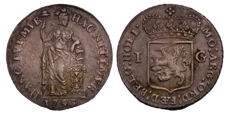 1 Gulden Holland 1793. Zeer Fraai / Prachtig.