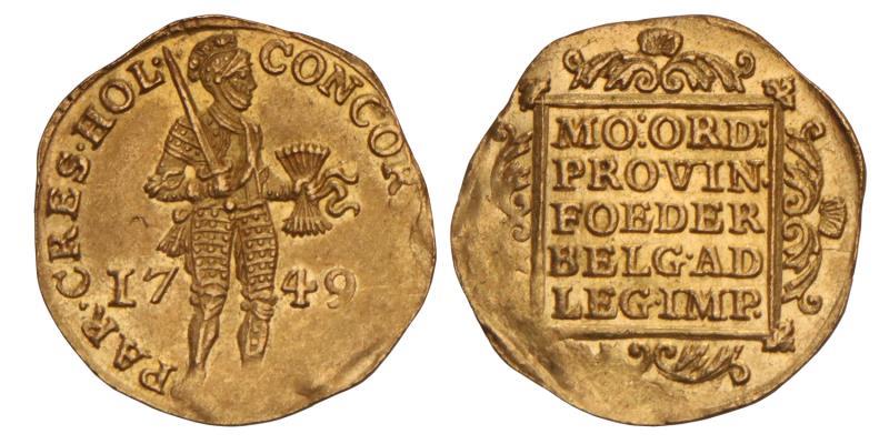 Gouden dukaat Holland 1749. Prachtig (zwakke slag).